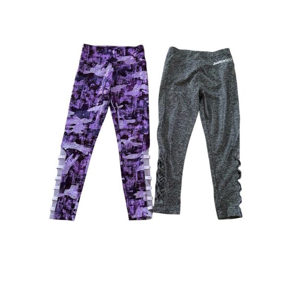 Justice Sport Leggings Bundle set of 2 Purple Gray Girls size 10-12 - Picture 1 of 10